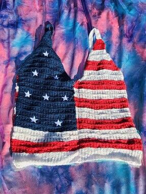 American Flag Crochet Halter Top - Red, White & Blue
